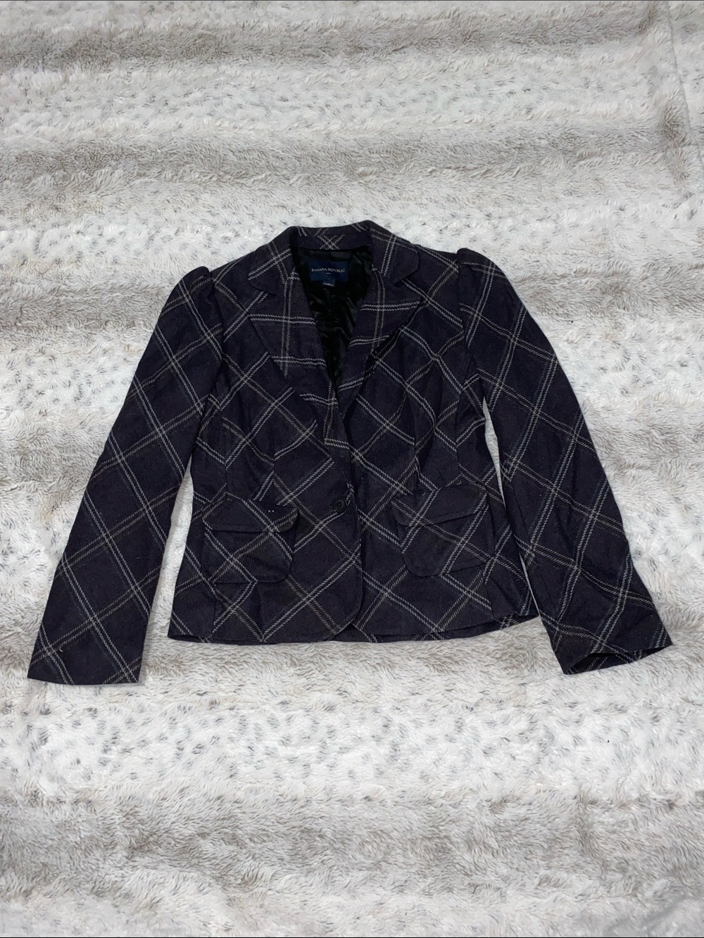 Banana Republic Navy Plaid Single-Button Blazer